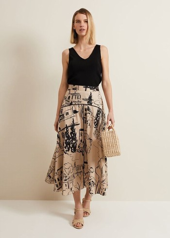 Phase Eight Mavis Tuscan Print Skirts Beige Canada | XJICLV-561